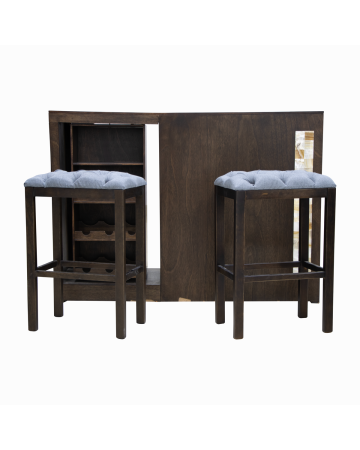 Cantina de Bar Shang de 3 Piezas – Color Nogal Oscuro con Bancos Capitonados