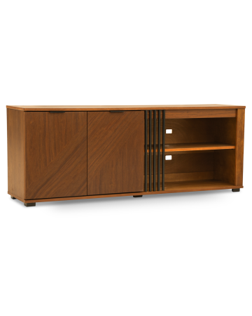 Mesa de TV Kaley con Puertas de Veta Diagonal – Color Nogal (Hasta 75")