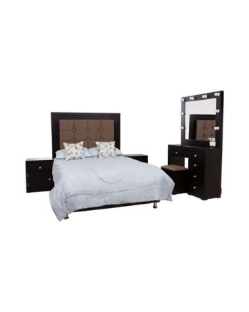 RECAMARA JENIFFER MATRIMONIAL CHOCOLATE  DE 5 PZS TOCADOR TIPO VANITY  