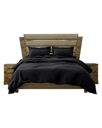 Recámara Koi-Monarca KS de 5 Piezas – Madera de Parota con Cabecera Tapizada y Tocador (King Size).