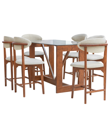 Antecomedor Boylis 6/sillas – De maderacon Cubierta de Cristal y Sillas Tapizadas