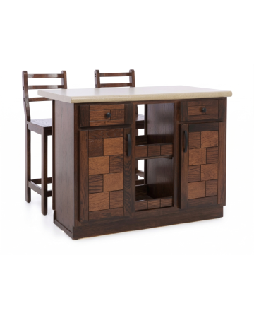 Barra para Cocina Country 2 Sillas- Color Nogal 