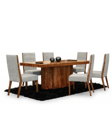 Antecomedor Bezier 6 personas - Color Natural Tapizado Gris
