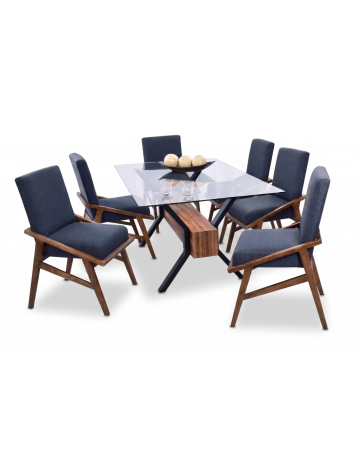 Antecomedor de Cristal Slot 6 personas - Color Natural Tapizado Azul