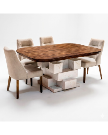 Antecomedor Dragon de 4 Sillas – Mesa de Madera con Base Arquitectónica de Tipo Mármol