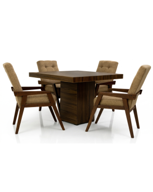 Antecomedor Primavera 4 personas - Color Nogal Tapizado Camel con Gabinete